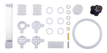 VEVOR ice cream machine accessories including piping tips and seals on white background.