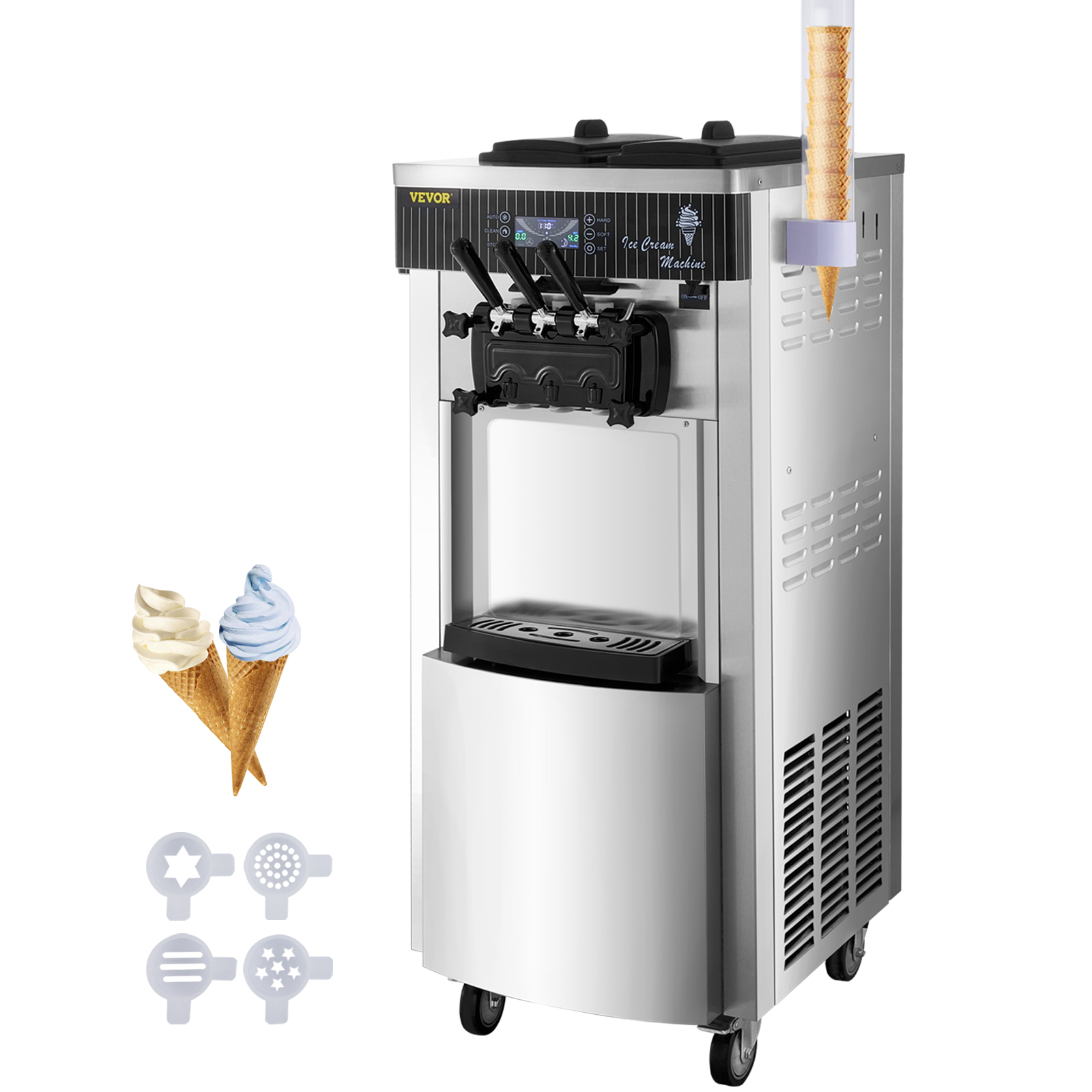 VEVOR ice cream machine with cones and decorative nozzles