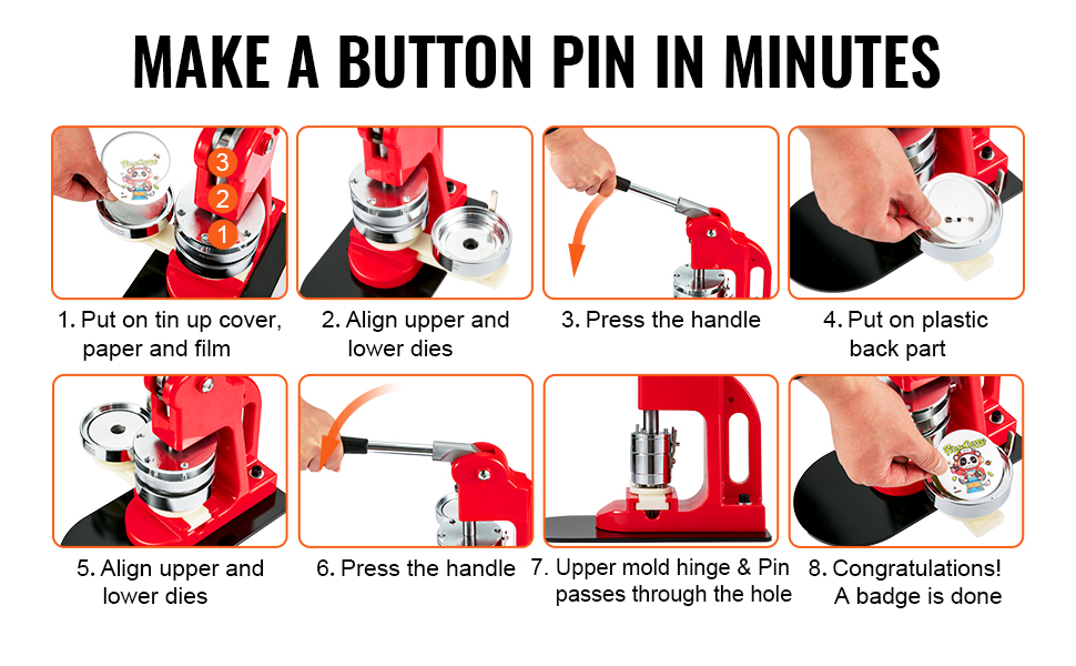 step-by-step instructions for making buttons with the VEVOR button maker machine.