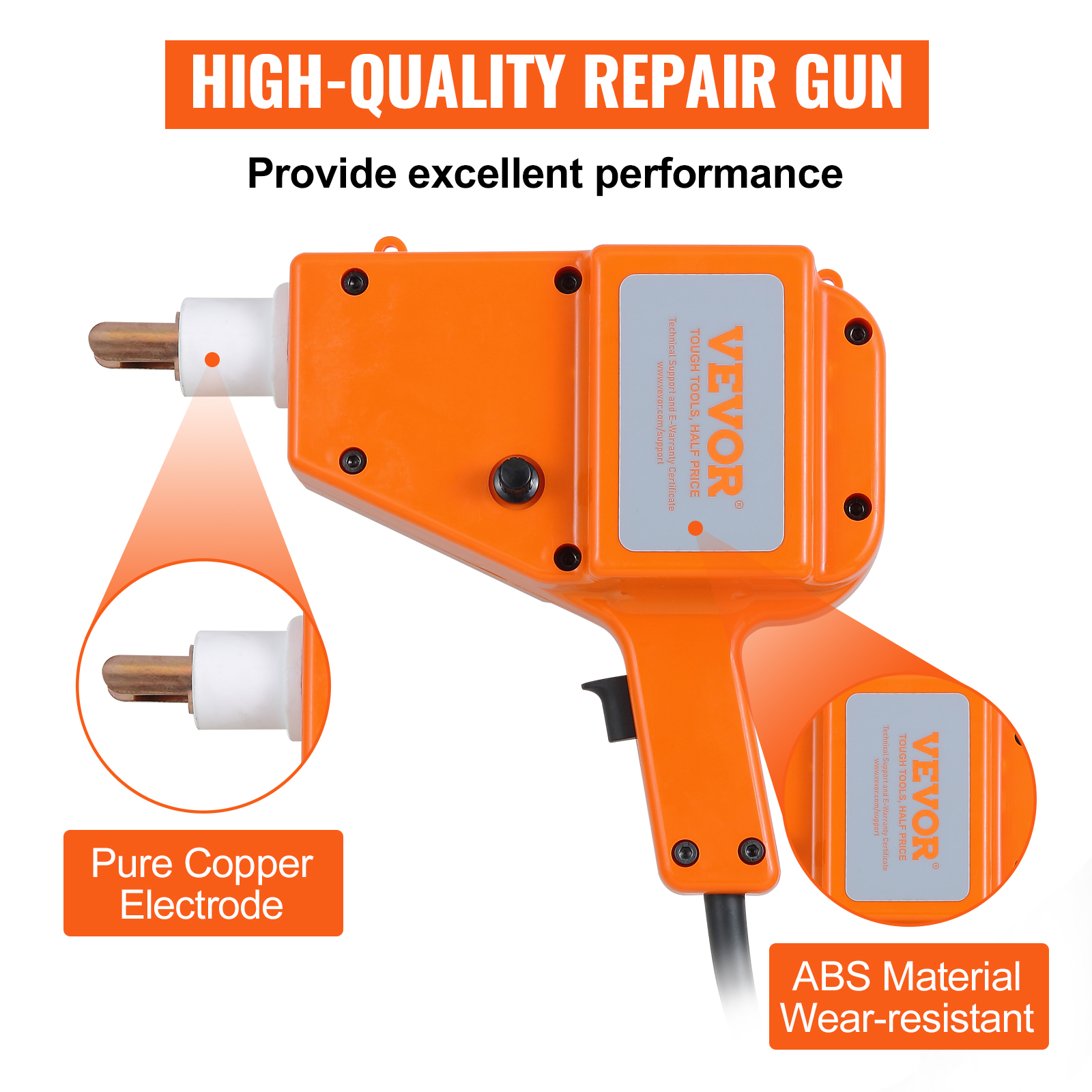 VEVOR dent repair kit with high-quality repair gun, pure copper electrode, abs material.