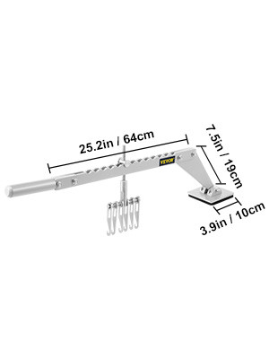 VEVOR iespiedumu izvilcējs ar izmēriem: 25,2 collas (64 cm) garums, 7,5 collas (19 cm) augstums, 3,9 collas (10 cm) pamatne.
