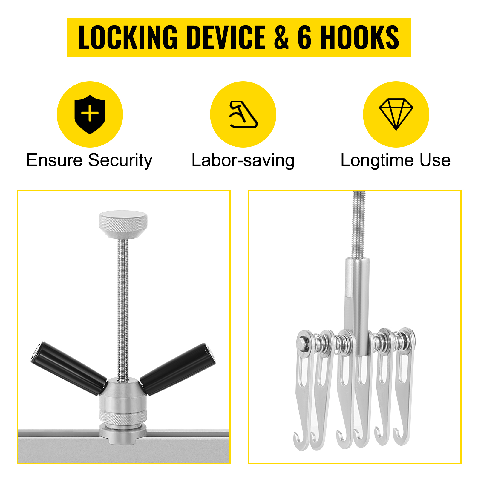 VEVOR dent pull lever bar kit with locking device and 6 hooks, ensures security.