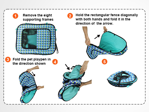VEVOR foldable pet playpen setup and folding instructions, no installation required, easy storage.