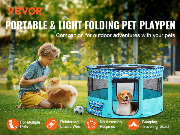VEVOR pet playpen for camping, traveling, and beach. portable, lightweight, and perfect for multiple pets.