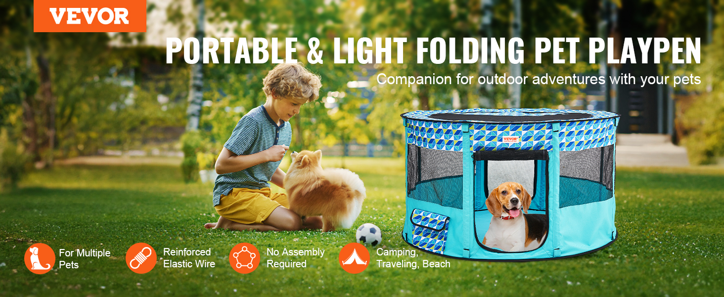 VEVOR pet playpen for camping, traveling, and beach. portable, lightweight, and perfect for multiple pets.