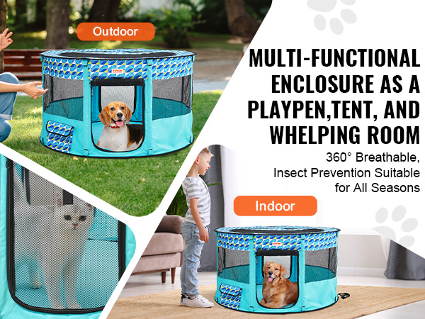 VEVOR pet playpen: multi-functional enclosure for dogs and cats, suitable for indoor and outdoor use.