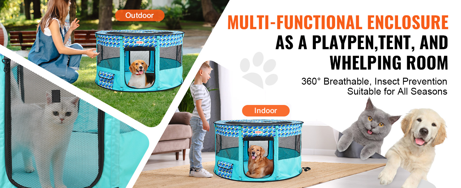 VEVOR pet playpen: multi-functional enclosure for dogs and cats, suitable for indoor and outdoor use.