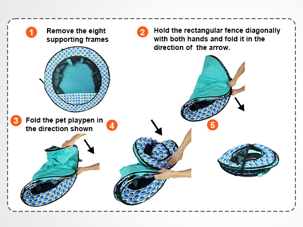 no installation, easy setup and fold for VEVOR pet playpen with diagram illustrating steps.