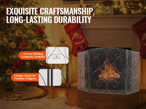 VEVOR fireplace screen: exquisite craftsmanship, precise welding, vintage design for lasting elegance.