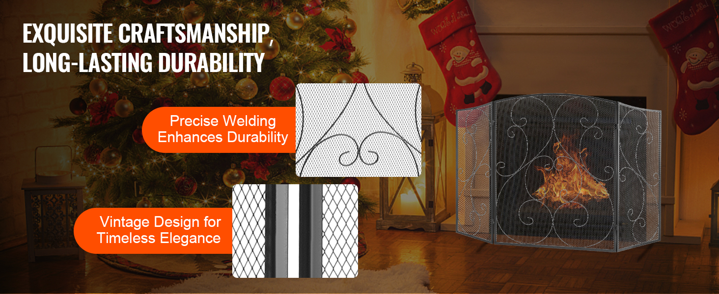 VEVOR fireplace screen: exquisite craftsmanship, precise welding, vintage design for lasting elegance.
