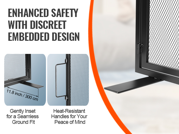 VEVOR fireplace screen with heat-resistant handles and discreet embedded design for enhanced safety.
