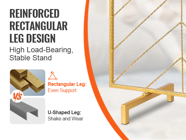 VEVOR fireplace screen with reinforced rectangular leg design for high load-bearing, stable stand.