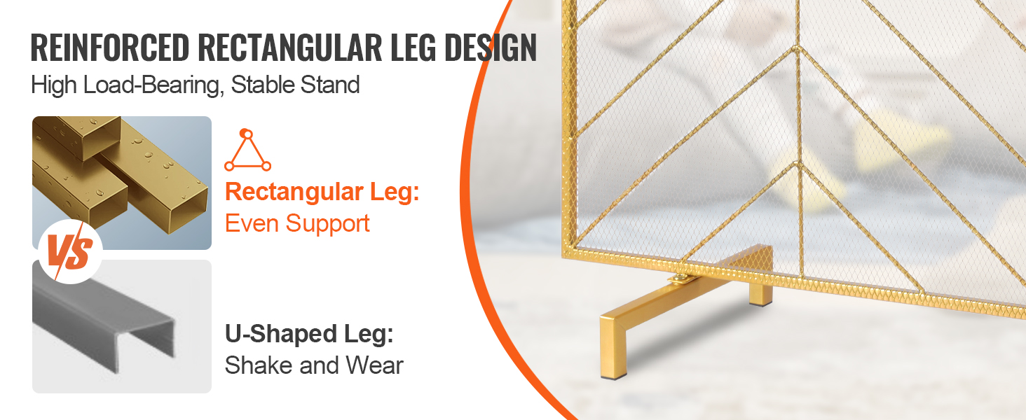 VEVOR fireplace screen with reinforced rectangular leg design for high load-bearing, stable stand.