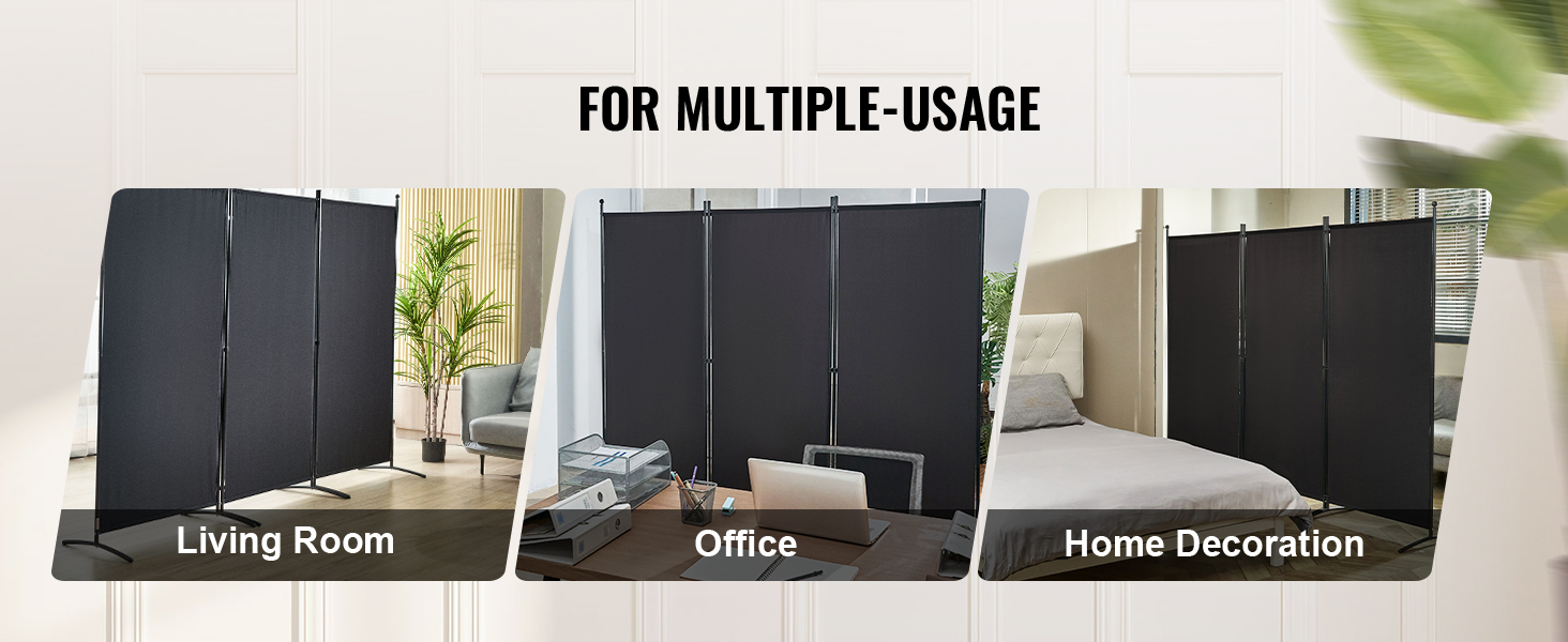 VEVOR room divider showcasing multiple usage in living room, office, and home decoration settings.