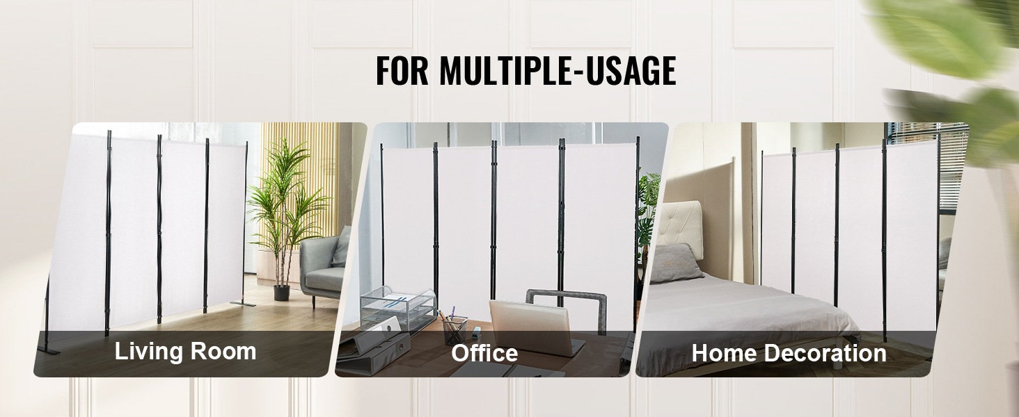 VEVOR room divider showcasing usage in the living room, office, and home decoration settings.
