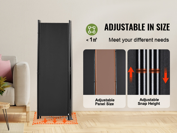 VEVOR room divider in a cozy living room setting, showcasing adjustable panel size and snap height.