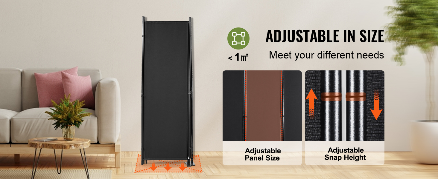 VEVOR room divider in a cozy living room setting, showcasing adjustable panel size and snap height.
