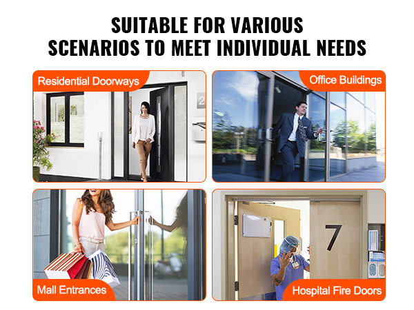 VEVOR door closer for residential doorways, office buildings, mall entrances, and hospital fire doors.