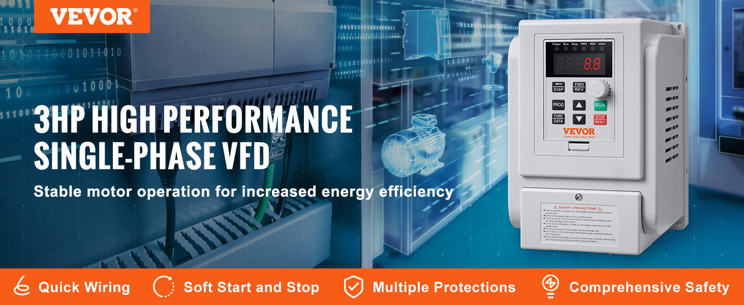 VEVOR vfd 2.2kw 3hp high performance single-phase vfd for enhanced motor efficiency and protection.