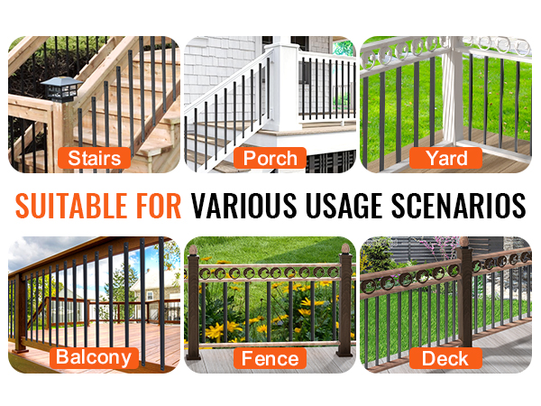 VEVOR staircase metal balusters for stairs, porch, yard, balcony, fence, and deck installations.