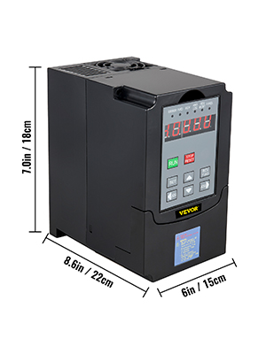 black VEVOR cnc vfd with dimensions labeled on white background.