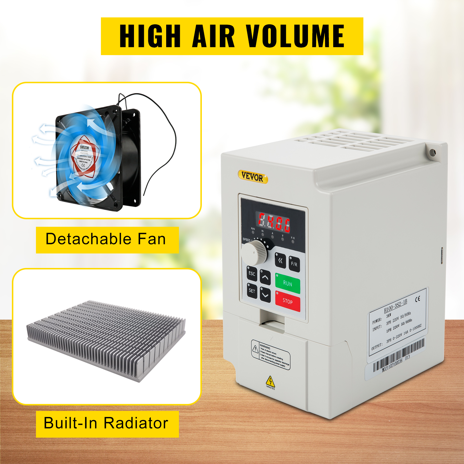 VEVOR variable frequency drive with detachable fan and built-in radiator. high air volume.