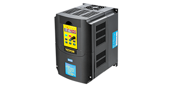 VEVOR variable frequency drive with yellow control panel and black casing.