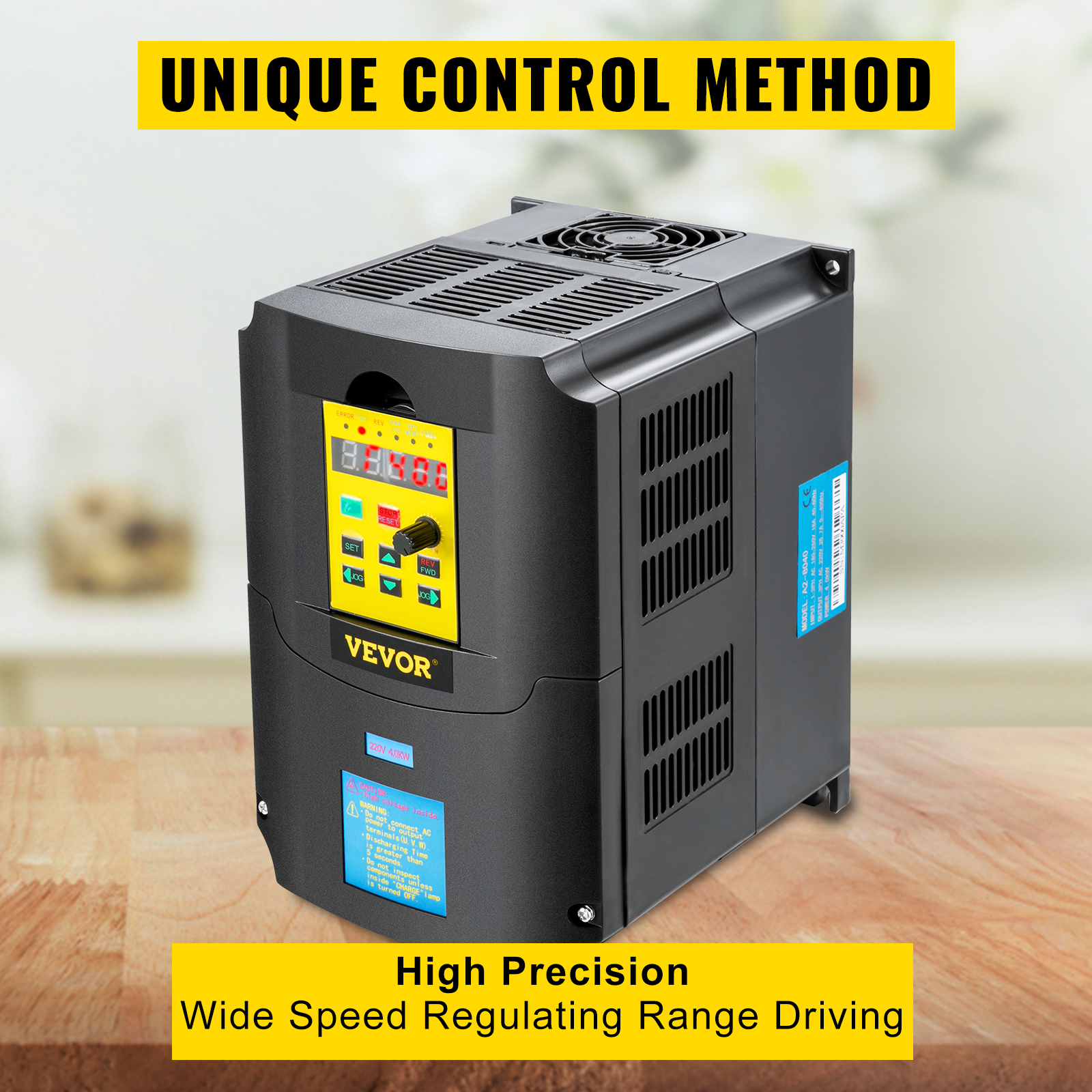 VEVOR variable frequency drive with unique control method and high precision.