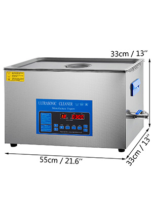 VEVOR ultrasonic cleaner in silver, 33 x 55 x 33 cm with digital control.