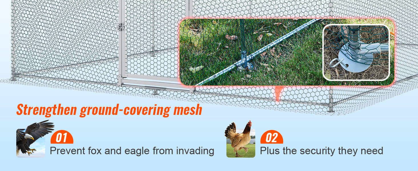 укрепите защитную сетку для металлического курятника VEVOR, предотвращая нашествие лисиц и орлов.
