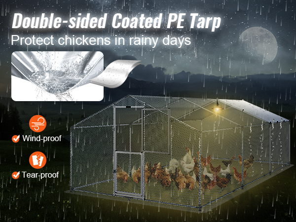 VEVOR large metal chicken coop with double-sided coated pe tarp, wind-proof, and tear-proof design.