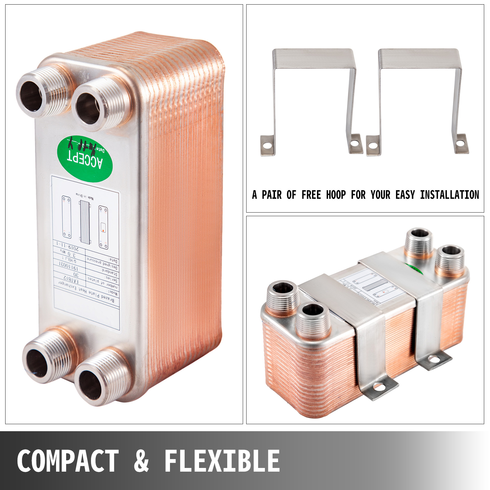 VEVOR heat exchanger with mounting hoops, compact and flexible design