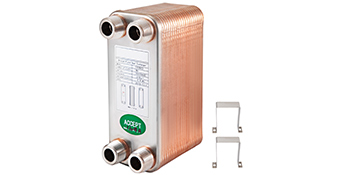 VEVOR heat exchanger with copper brazed plates and mounting brackets.