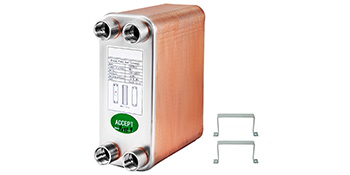 VEVOR heat exchanger with copper plates and installation brackets.