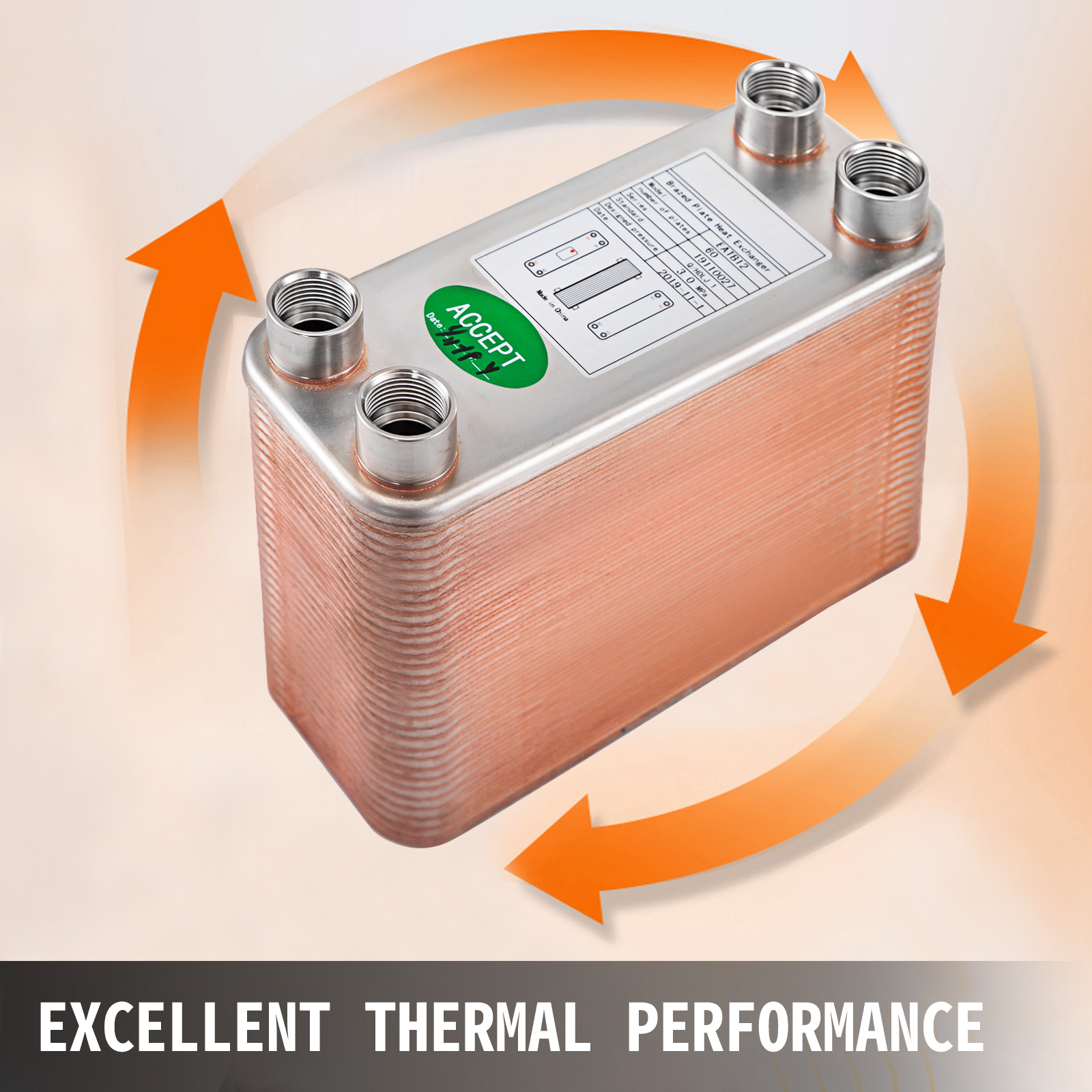VEVOR heat exchanger with stainless steel and copper, showcasing excellent thermal performance.