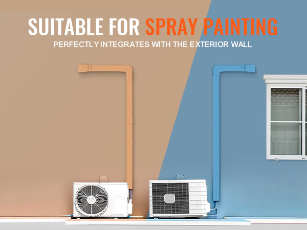 VEVOR mini split line set cover, spray painted to match tan and blue walls, blending seamlessly.