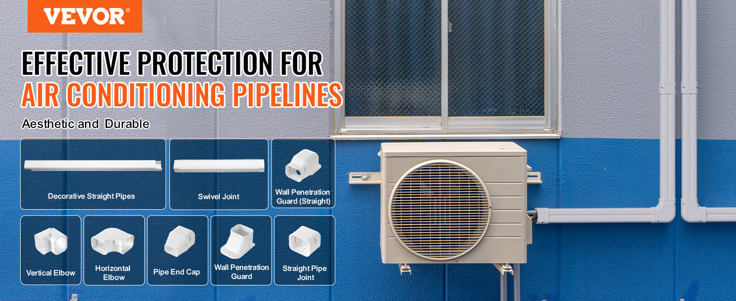 VEVOR mini split line set cover for ac pipelines with various parts shown for effective protection.
