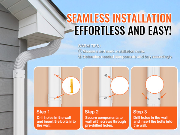 seamless installation of VEVOR mini split line set cover on exterior house wall with 3-step guide.