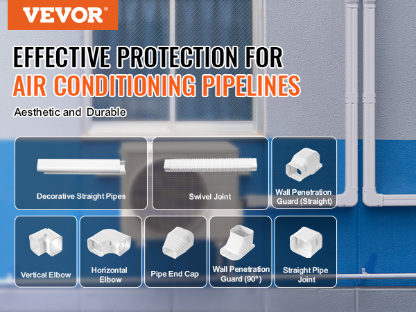 VEVOR mini split line set cover for air conditioning pipelines, showcasing various joints and elbows.