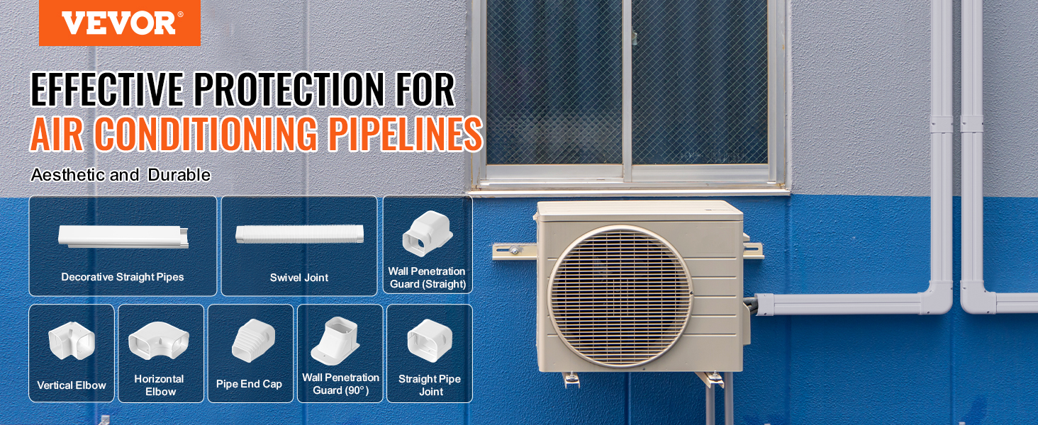 VEVOR mini split line set cover for air conditioning pipelines, showcasing various joints and elbows.