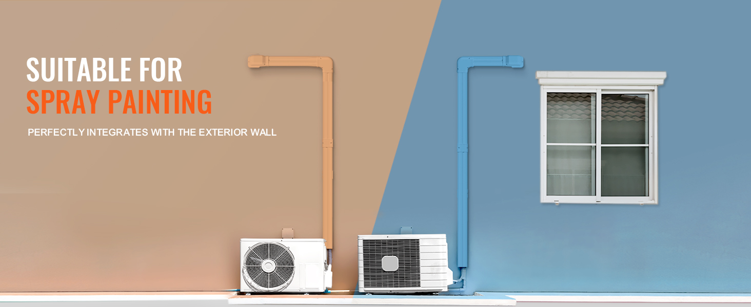 VEVOR mini split line set cover integrates with wall, showcasing spray-painted covers in beige and blue.