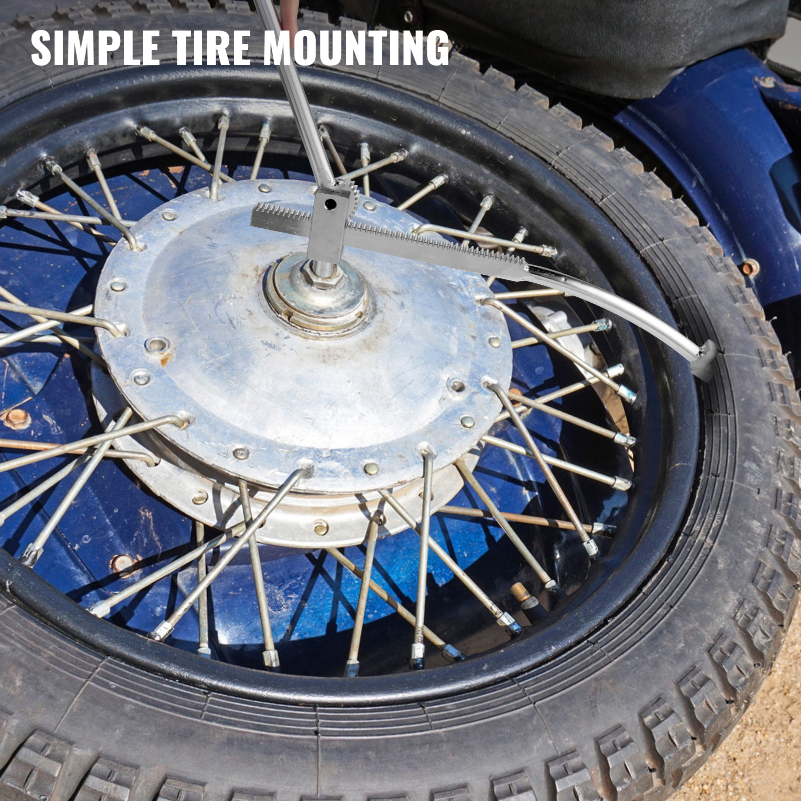 VEVOR dirt bike tire mounting tool applying simple tire mounting on motorcycle wheel.