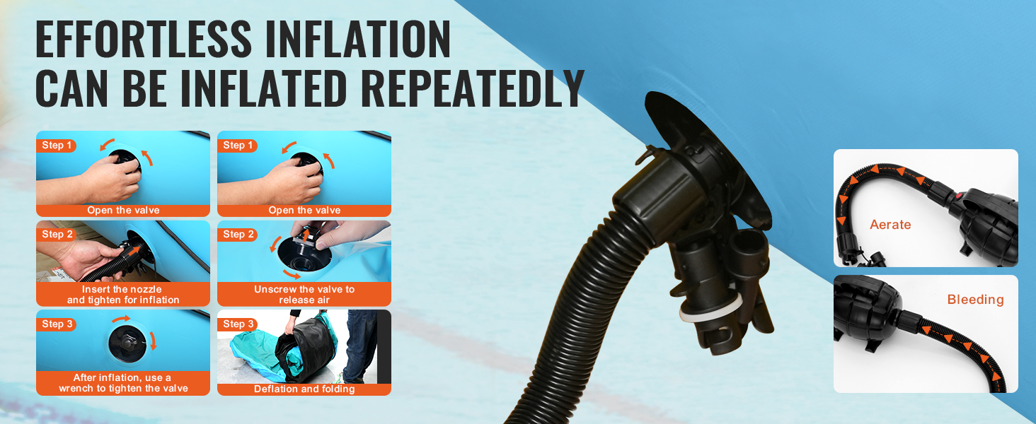 effortless inflation instructions for VEVOR water trampoline with detailed step-by-step visuals.