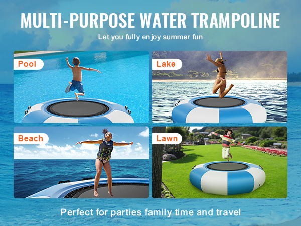 VEVOR water trampoline for pool, lake, beach, and lawn fun. perfect for parties and family time.