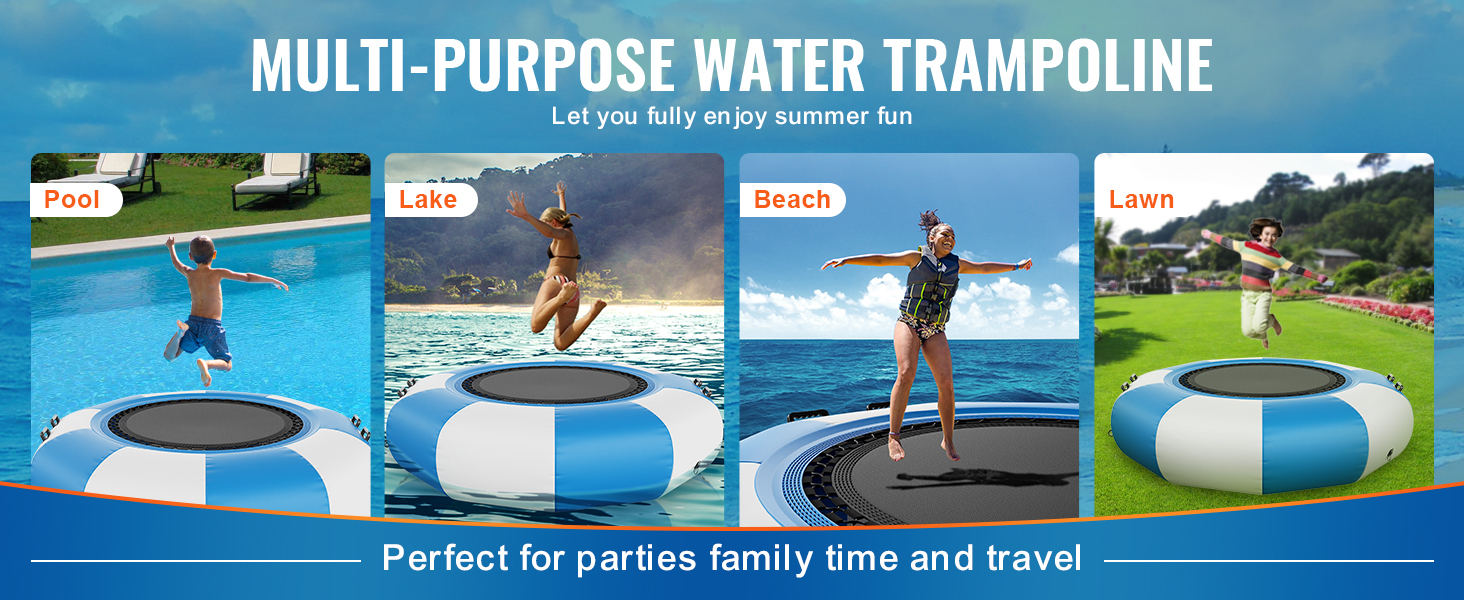 VEVOR water trampoline for pool, lake, beach, and lawn fun. perfect for parties and family time.