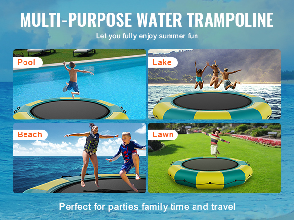 multipurpose VEVOR inflatable water bouncer for pool, lake, beach, and lawn fun; perfect for parties.