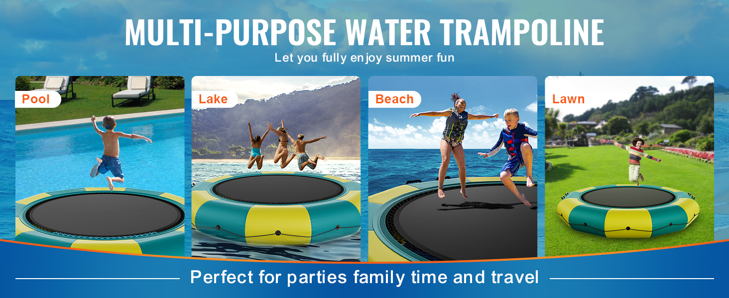 multipurpose VEVOR inflatable water bouncer for pool, lake, beach, and lawn fun; perfect for parties.