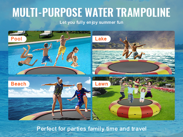 VEVOR inflatable water bouncer for pool, lake, beach, and lawn fun. perfect for parties, family time, and travel.