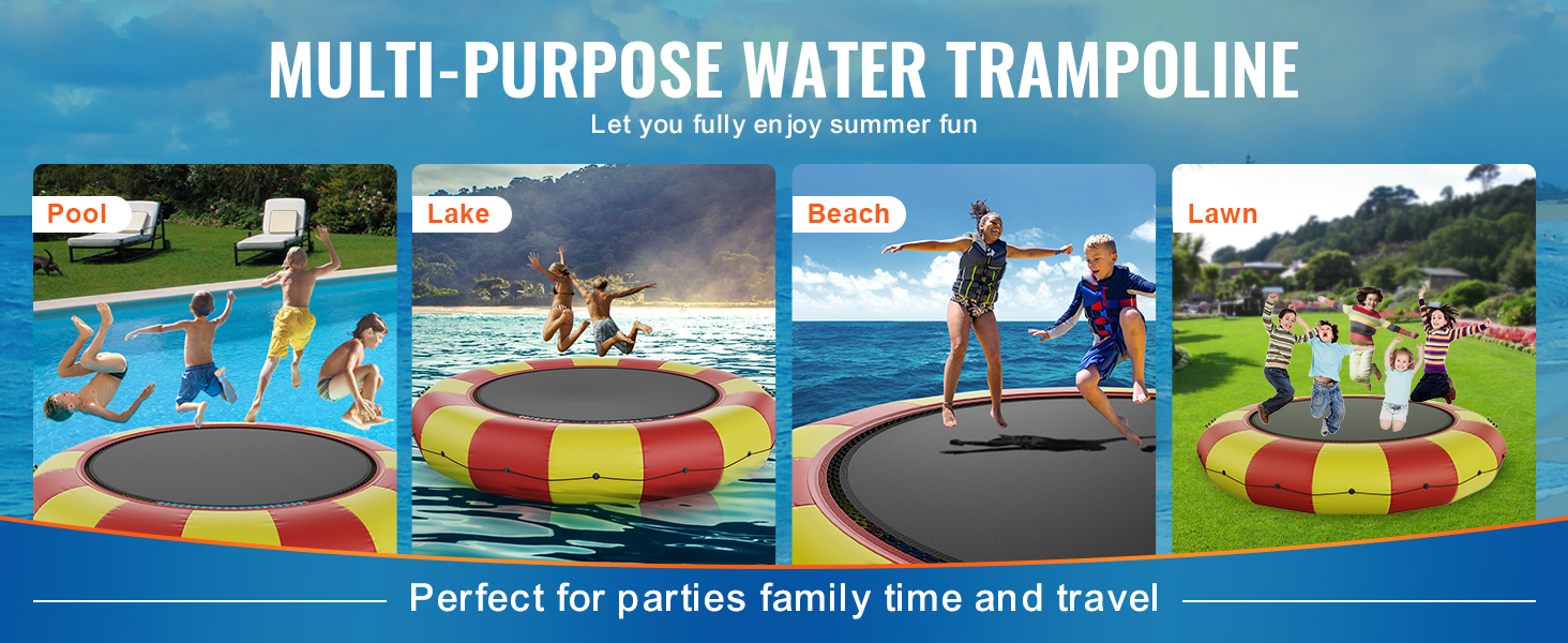 VEVOR inflatable water bouncer for pool, lake, beach, and lawn fun. perfect for parties, family time, and travel.
