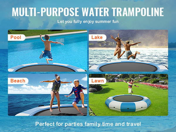 VEVOR inflatable water trampoline for pool, lake, beach, and lawn. perfect for summer fun and parties.
